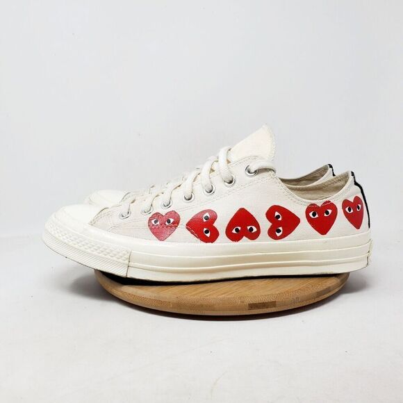 Converse Chuck Taylor x CDG Play Mens 10 Shoe Multi Hearts Off White Low Sneaker - Picture 1 of 14